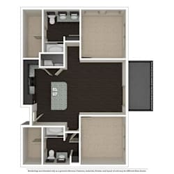 2 Bed 2 Bath 1003 -to 1221 SQ.FT. floor plan