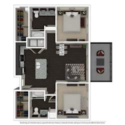 2 Bed 2 Bath 1003 -to 1221 SQ.FT. floor plan
