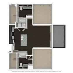 2 Bed 2 Bath 1003 -to 1221 SQ.FT. floor plan