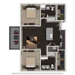 2 Bed 2 Bath 1003 -to 1221 SQ.FT. floor plan