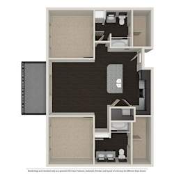 2 Bed 2 Bath 1003 -to 1221 SQ.FT. floor plan