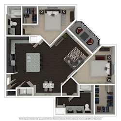 2 Bed 2 Bath 1003 -to 1221 SQ.FT. floor plan
