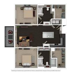 2 Bed 2 Bath 1003 -to 1221 SQ.FT. floor plan
