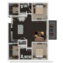 2 Bed 2 Bath 1003 -to 1221 SQ.FT. floor plan