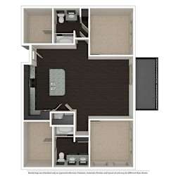 2 Bed 2 Bath 1003 -to 1221 SQ.FT. floor plan