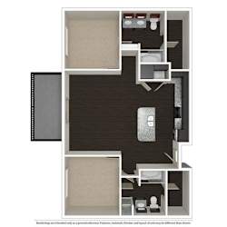2 Bed 2 Bath 1003 -to 1221 SQ.FT. floor plan
