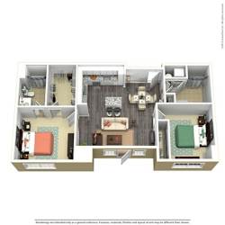2 Bed - 2 Bath, 1052 sq ft, B3 FloorPlan