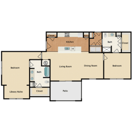 2 bedroom 2 bathroom Floor plan G at Prairie Creek Apartments & Townhomes, Kansas