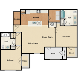 2 bedroom 2 bathroom Floor plan A at Prairie Creek Apartments & Townhomes, Lenexa