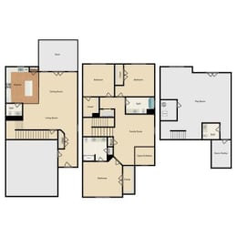 3 bed 2.5 bath floor plan B at Prairie Creek Apartments & Townhomes, Lenexa, KS