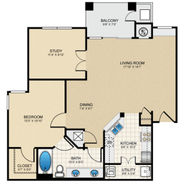 1 bedroom, 1 bathroom, study at Claremont, Overland Park, KS