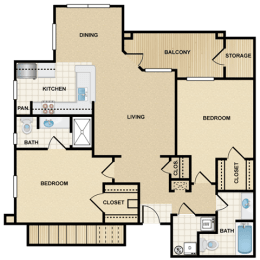 2 bedroom, 2 bathroom