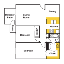 Two Bedroom Floor Plan at Urban Trails, Mesa, 85202