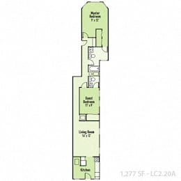 Two bed two bathroom floorplan at Indy Living Apartments, Indianapolis, IN, 46204