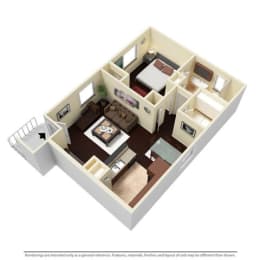 1 Bed - 1 Bath |644 sq ft 1x1 Carr floorplan