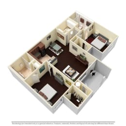 2 Bed - 2 Bath |1219 sq ft 2x2 D floorplan