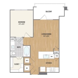 One-Bedroom Floor Plan at Berkshire Amber, Dallas, 75248