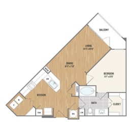 One-Bedroom Floor Plan at Berkshire Amber, Dallas