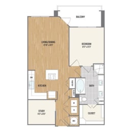 One-Bedroom Floor Plan at Berkshire Amber, Texas, 75248