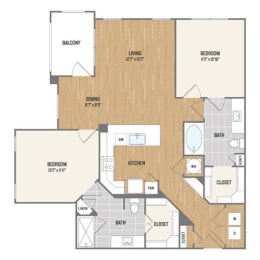 Two-Bedroom Floor Plan at Berkshire Amber, Dallas, 75248
