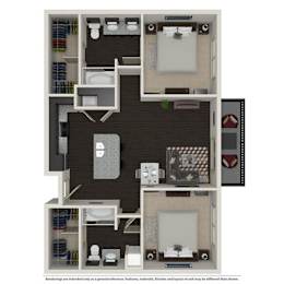 2 Bed 2 Bath 1003 -to 1221 SQ.FT. floor plan