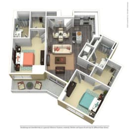 2 Bed - 2 Bath, 1173 sq ft, B6 FloorPlan