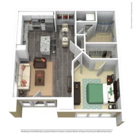 1 Bed - 1 Bath, 722 sq ft, T4 FloorPlan