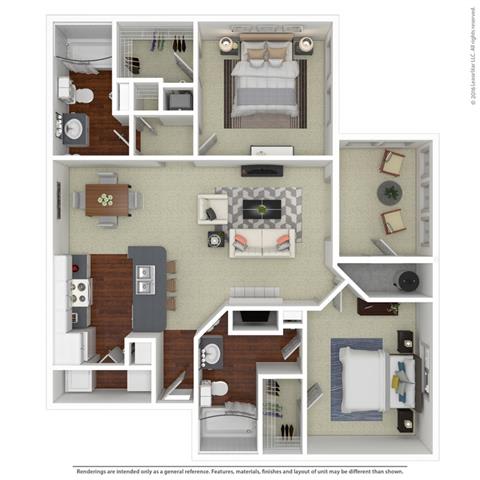 2 bed 2 bath floor plan V at Butternut Ridge, North Olmsted, 44070