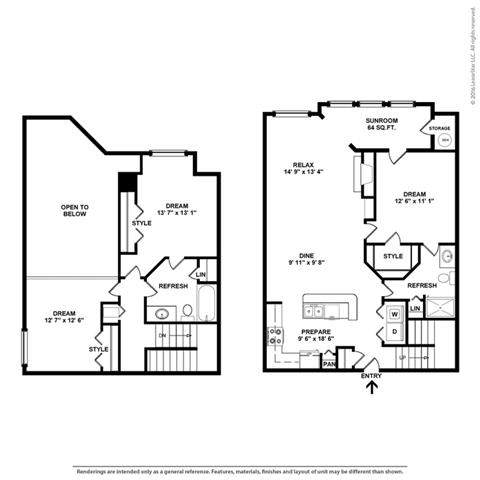 3 bedroom 2 bathroom Floor plan D at Butternut Ridge, North Olmsted, 44070