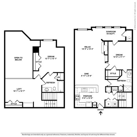 2 bedroom 2 bath floor plan  at Butternut Ridge, North Olmsted, OH, 44070