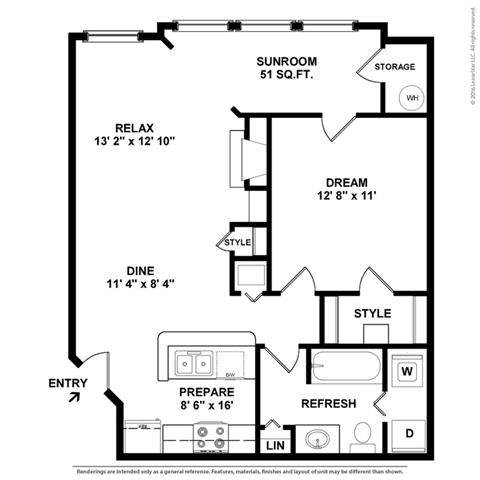 1 bedroom 1 bathroom Floor plan C at Butternut Ridge, North Olmsted, 44070
