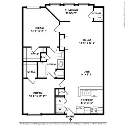 2 bedroom 1 bathroom Floor plan G at Butternut Ridge, North Olmsted, OH