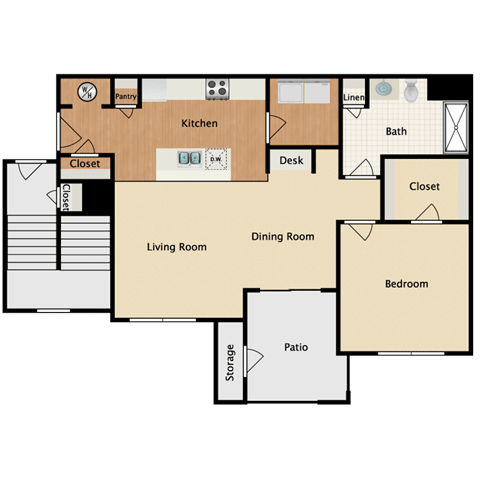 1 bed 1 bath floor plan D at Prairie Creek Apartments & Townhomes, Lenexa, 66219