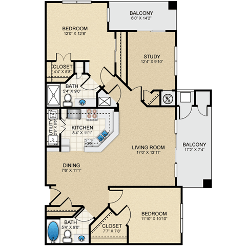 2 bedroom, 2 bathroom, study at Claremont, Overland Park, KS, 66210