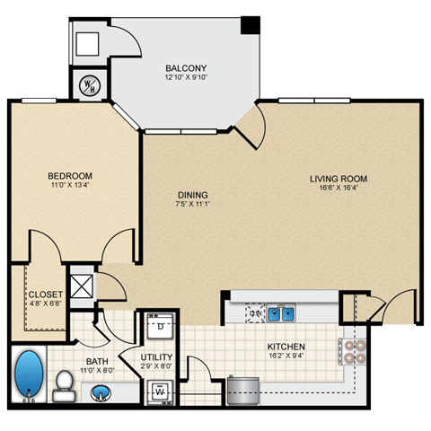 1 bedroom, 1 bathroom at Claremont, Overland Park, KS, 66210