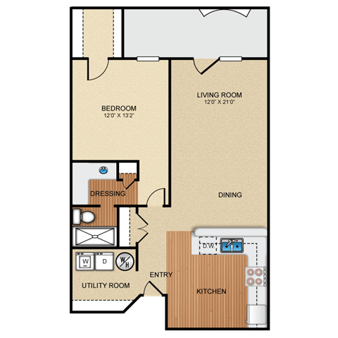 1 bedroom, 1 bathroom A at Cambria, Kansas City Apartments , MO, 64112