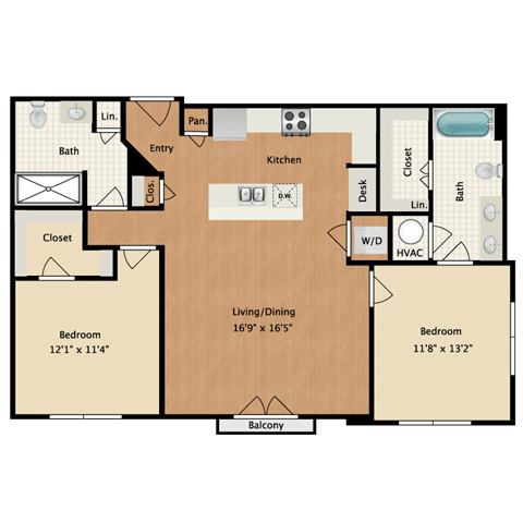 2 bedroom, 2 bathroom B at West 39th Street Apartments, Missouri, 64111