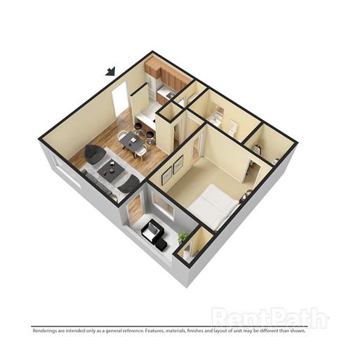 Floor Plan  1 Bedroom 1 Bathroom 3D Floor Plan