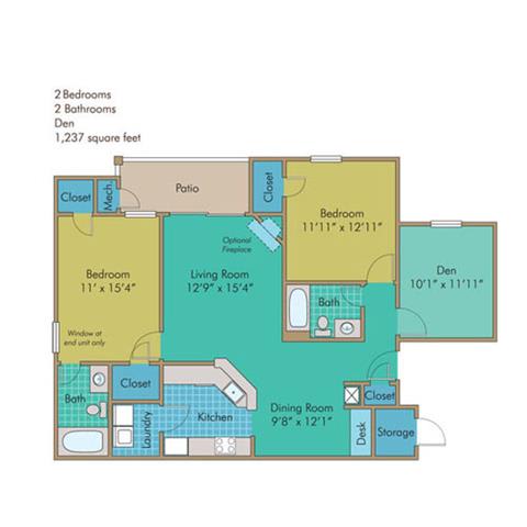 Bedford 1237 Square-Foot Floorplan at Abberly Twin Hickory Apartment Homes by HHHunt, Virginia