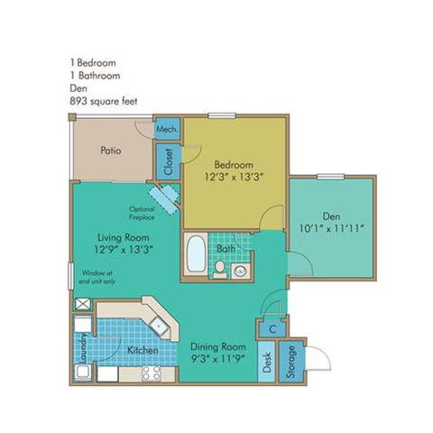 Chesapeake Floorplan Chesapeake 893 Square-Foot Floorplan at Abberly Twin Hickory Apartment Homes by HHHunt, Glen Allen, Virginia