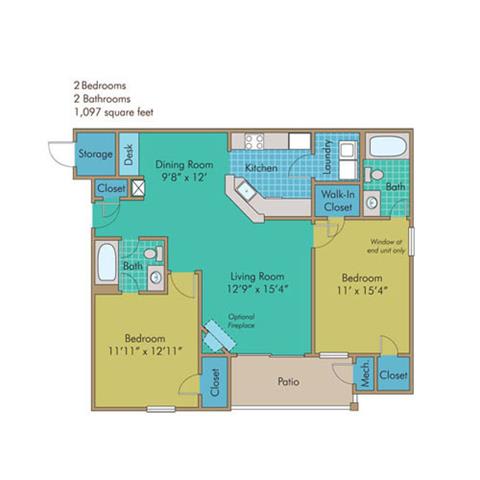 Floor Plan  Luray 1097 Square-Foot Floorplan at Abberly Twin Hickory Apartment Homes by HHHunt, Glen Allen