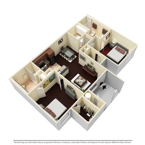 2 Bed - 2 Bath |1107 sq ft 2x2 C floorplan
