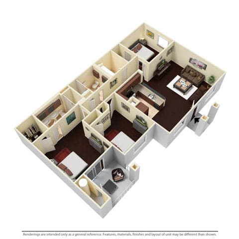 3 Bed - 2 Bath |1390 sq ft 3x2 E floorplan