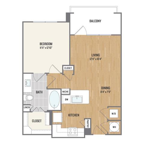 One-Bedroom Floor Plan at Berkshire Amber, Dallas, TX, 75248