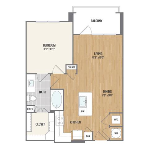 One-Bedroom Floor Plan at Berkshire Amber, Dallas, Texas