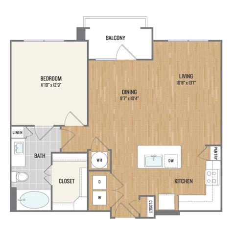 One-Bedroom Floor Plan at Berkshire Amber, Texas