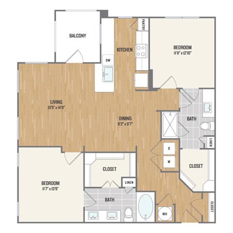 Two-Bedroom Floor Plan at Berkshire Amber, Dallas, TX