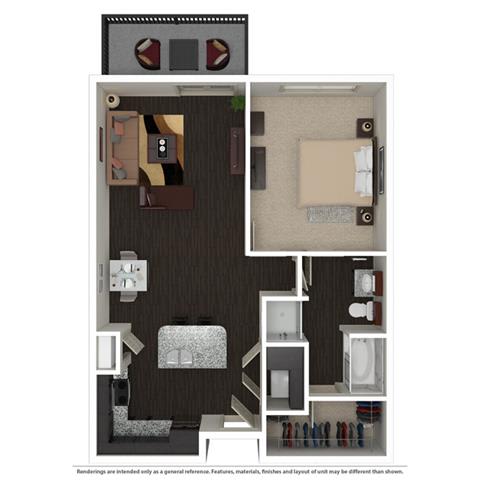 1 Bed 1 Bath 758 -to 960 SQ.FT. floor plan