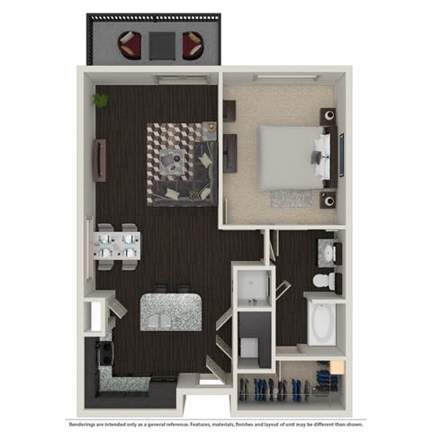 1 Bed 1 Bath 758 -to 960 SQ.FT. floor plan