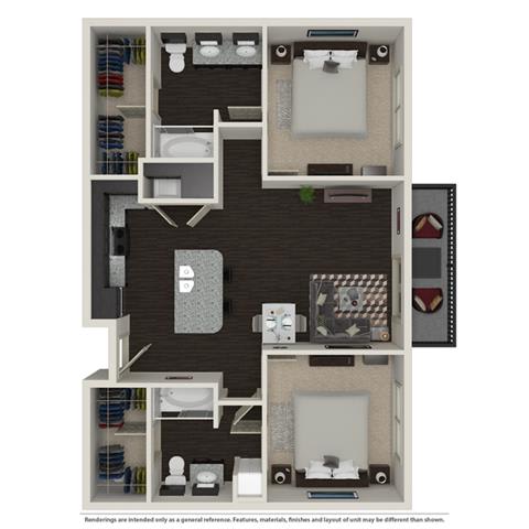 2 Bed 2 Bath 1003 -to 1221 SQ.FT. floor plan